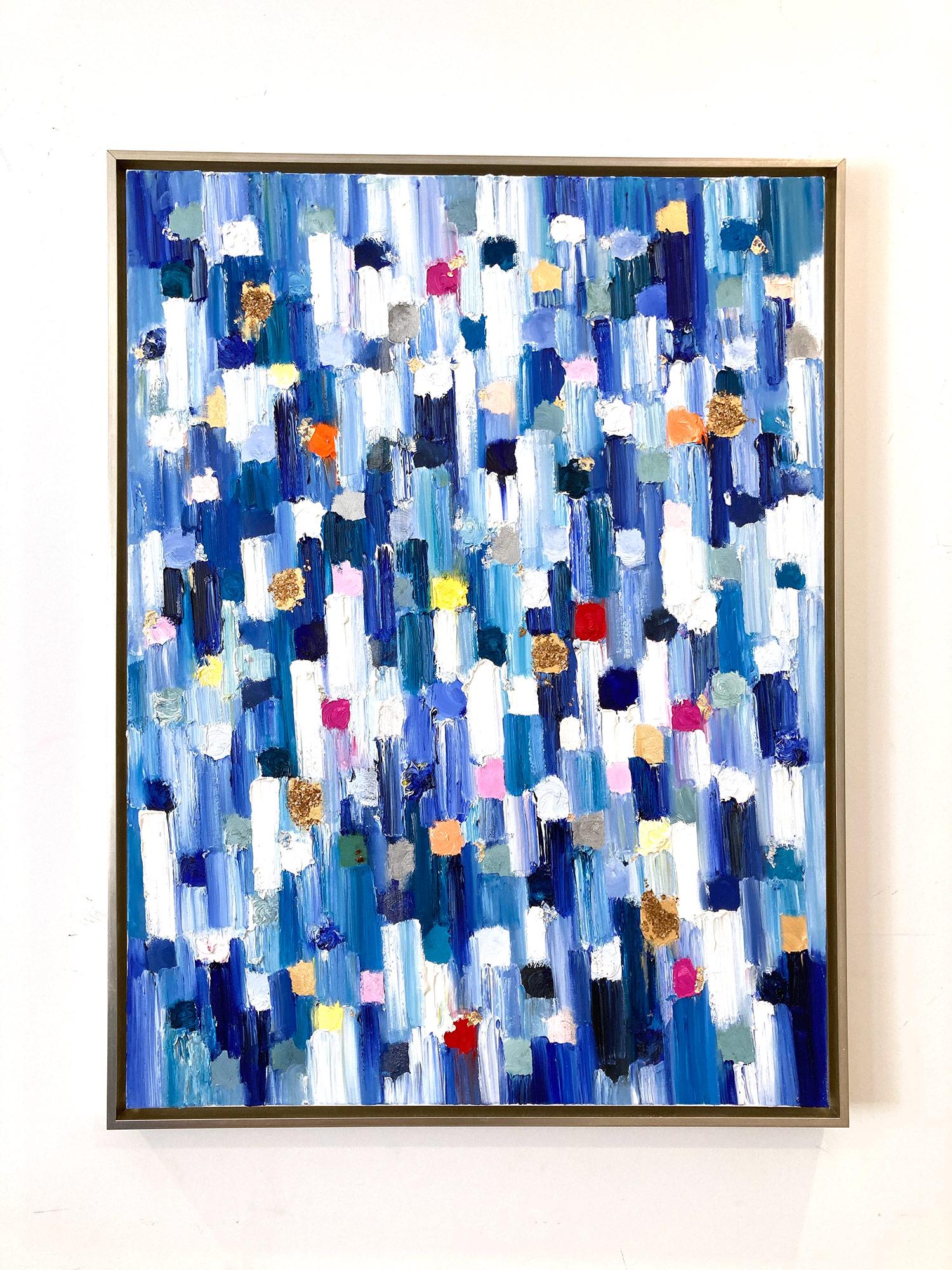 « Droping Dots - St Tropez », peinture abstraite colorée à l'huile sur toile, technique mixte  en vente 8