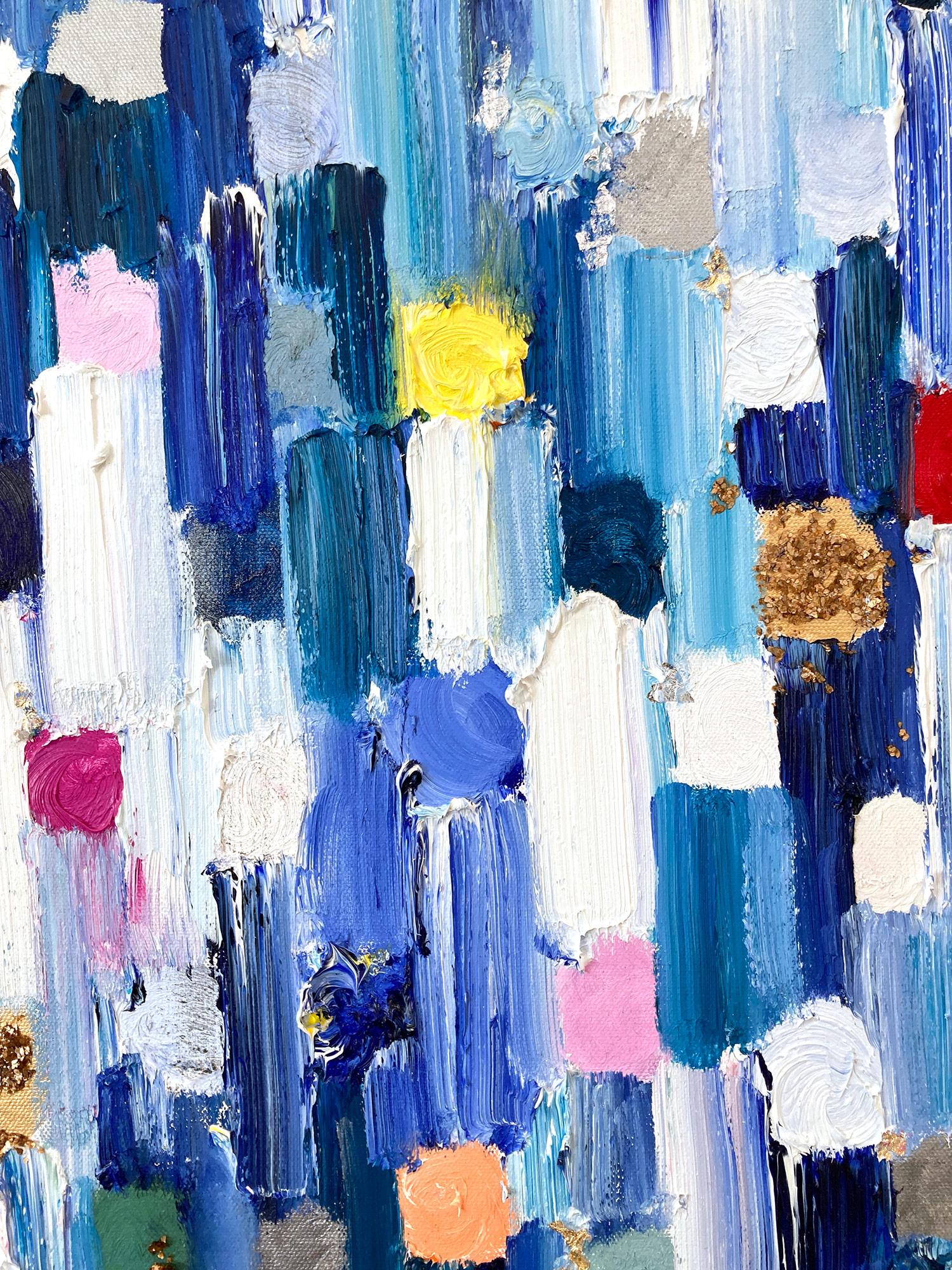 « Droping Dots - St Tropez », peinture abstraite colorée à l'huile sur toile, technique mixte  - Painting de Cindy Shaoul