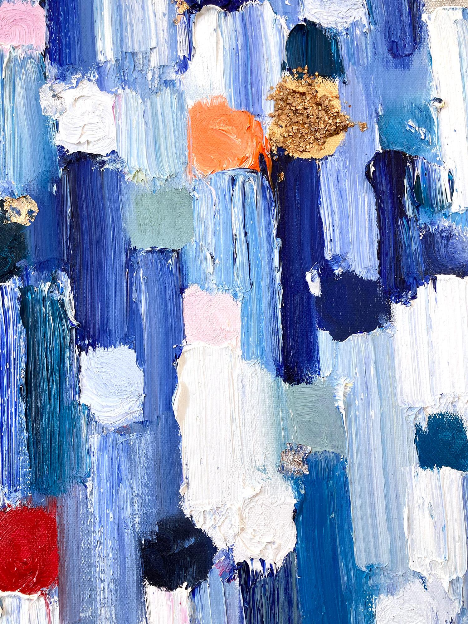« Droping Dots - St Tropez », peinture abstraite colorée à l'huile sur toile, technique mixte  en vente 1