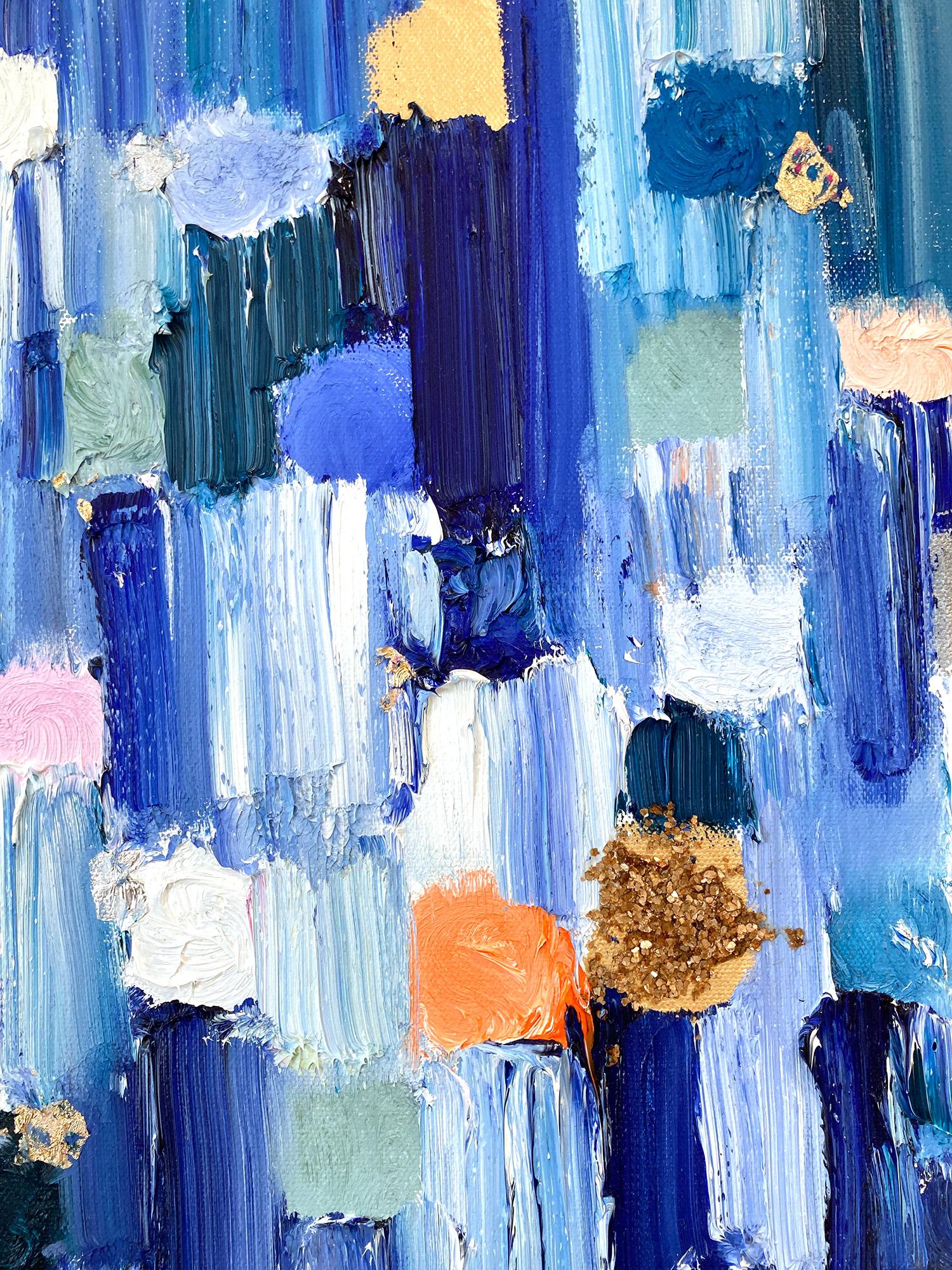 « Droping Dots - St Tropez », peinture abstraite colorée à l'huile sur toile, technique mixte  en vente 2