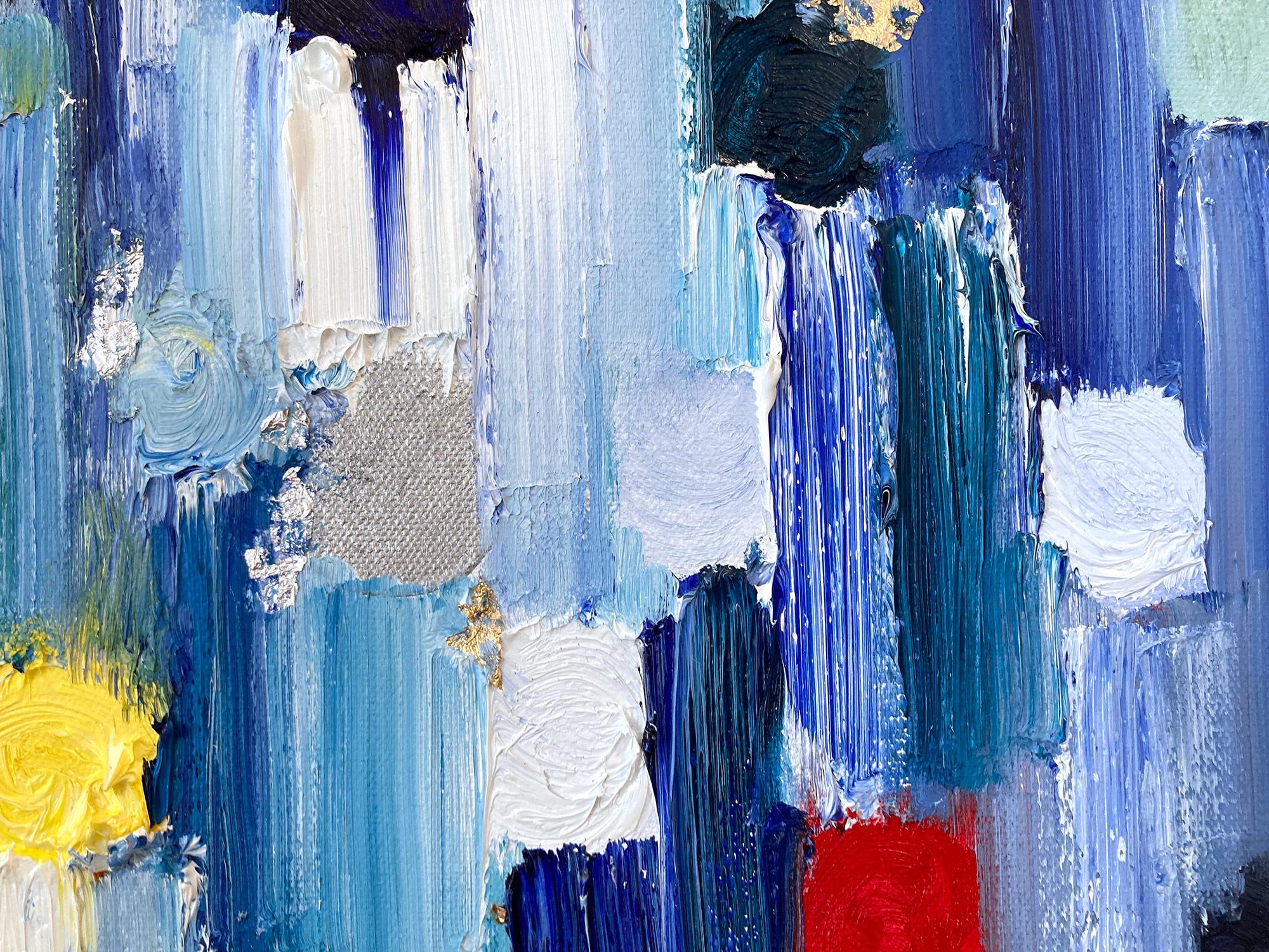 « Droping Dots - St Tropez », peinture abstraite colorée à l'huile sur toile, technique mixte  en vente 3