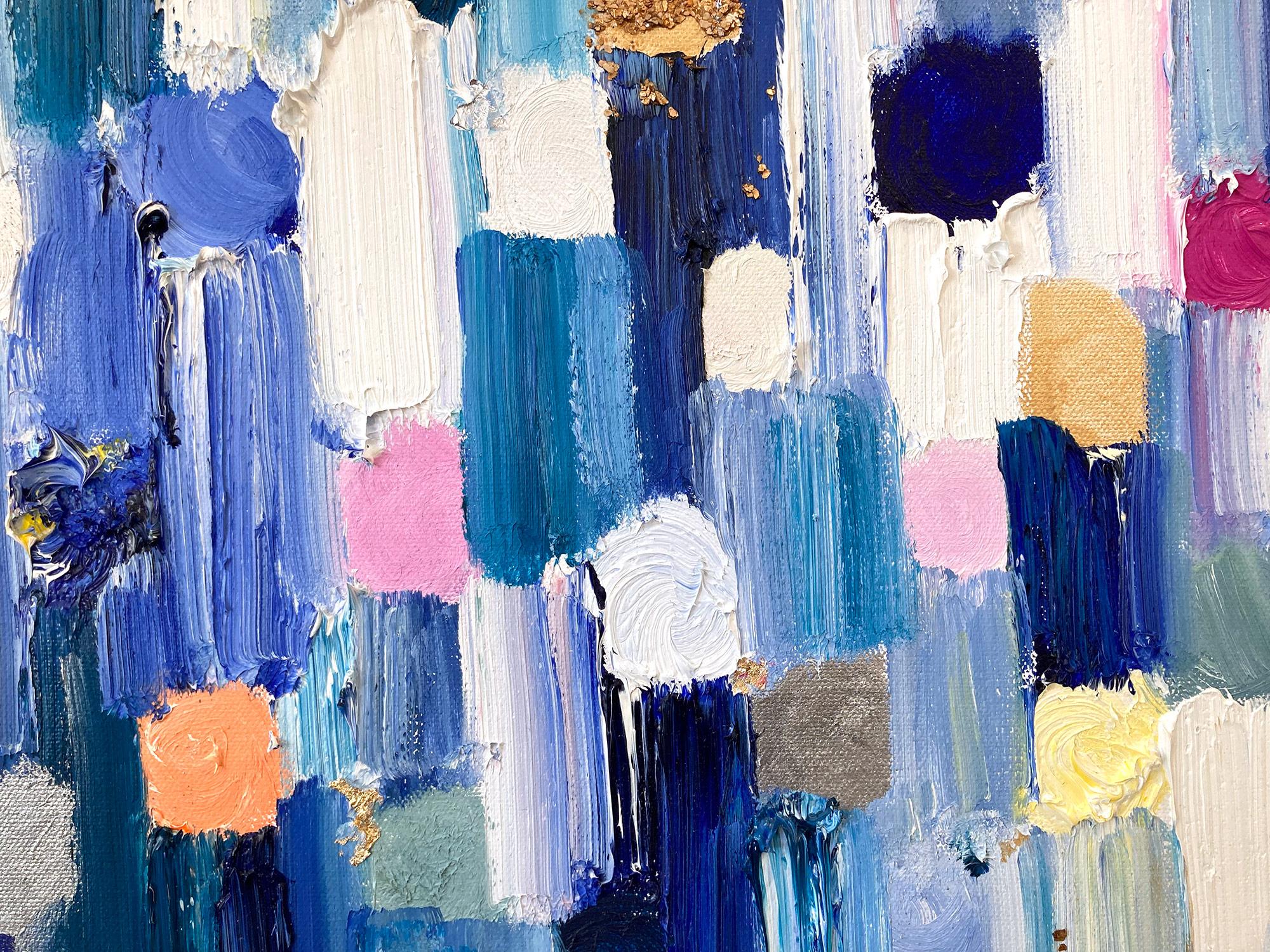 « Droping Dots - St Tropez », peinture abstraite colorée à l'huile sur toile, technique mixte  en vente 4