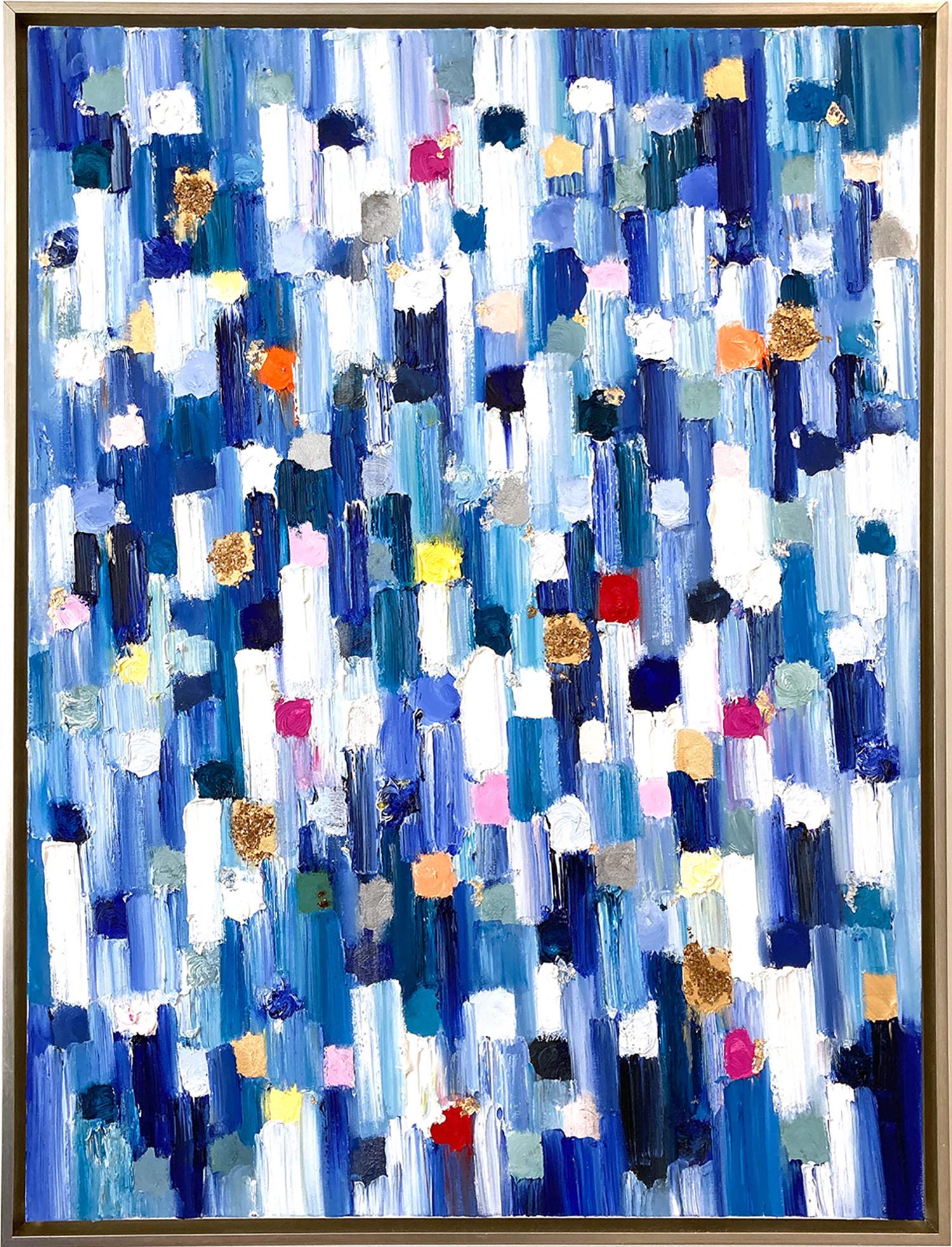 Cindy Shaoul Abstract Painting – „Dripping Dots - St Tropez“ Buntes abstraktes Ölgemälde in Mischtechnik, Leinwand 