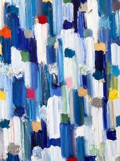 "Dripping Dots - St Tropez" Colorful Abstract Oil Painting on Canvas & Gold Leaf
