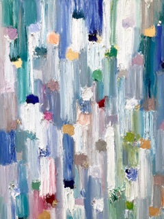 "Dripping Dots - St. Tropez" Colorful Abstract Oil, Gold & Silver Leaf Painting