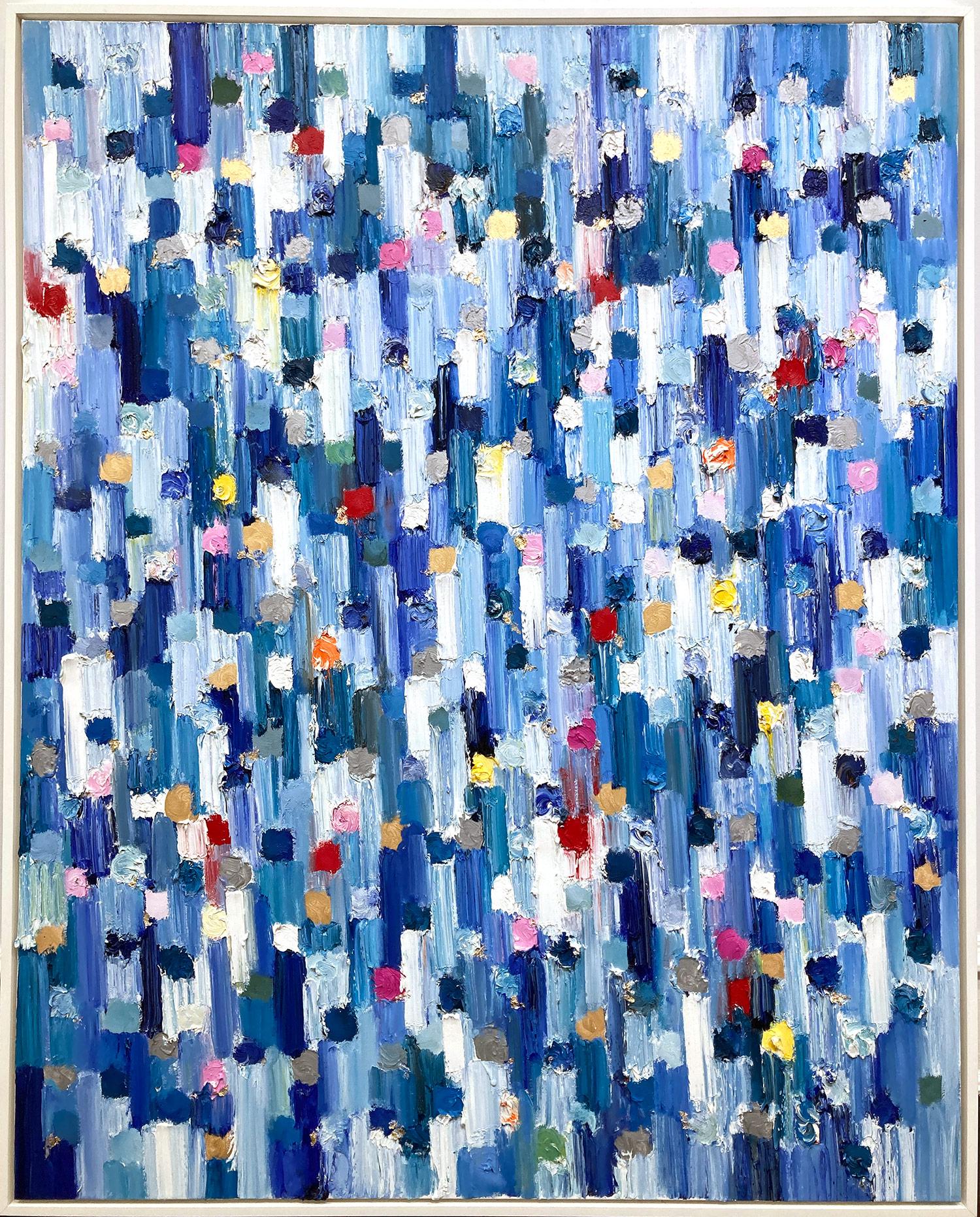 "Dripping Dots - St Tropez" Colorful Abstract Oil Painting on Canvas w Gold Leaf