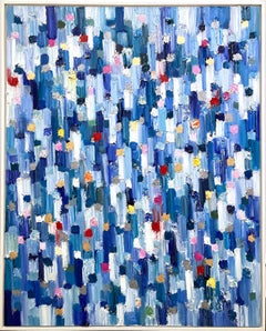 "Dripping Dots - St Tropez" Colorful Abstract Oil Painting on Canvas w Gold Leaf
