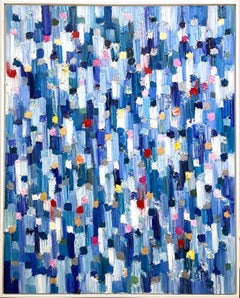 "Dot Dot - St Tropez" Pittura ad olio astratta colorata su tela con foglia d'oro