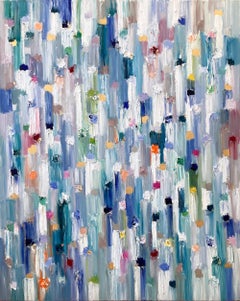 "Dripping Dots - St Tropez" Colorful Abstract Oil Painting on Canvas w Gold Leaf
