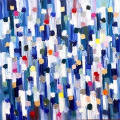 "Dripping Dots - Saint Tropez" Colorful Abstract Oil Painting & Gold on Canvas