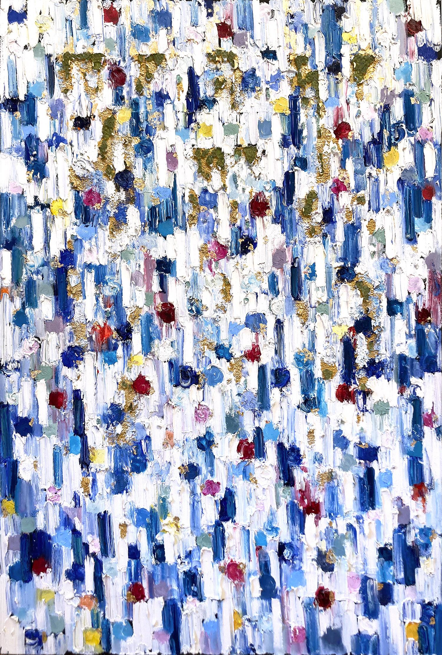 « Droping Dots - St. Tropez », peinture à l'huile abstraite contemporaine colorée sur toile