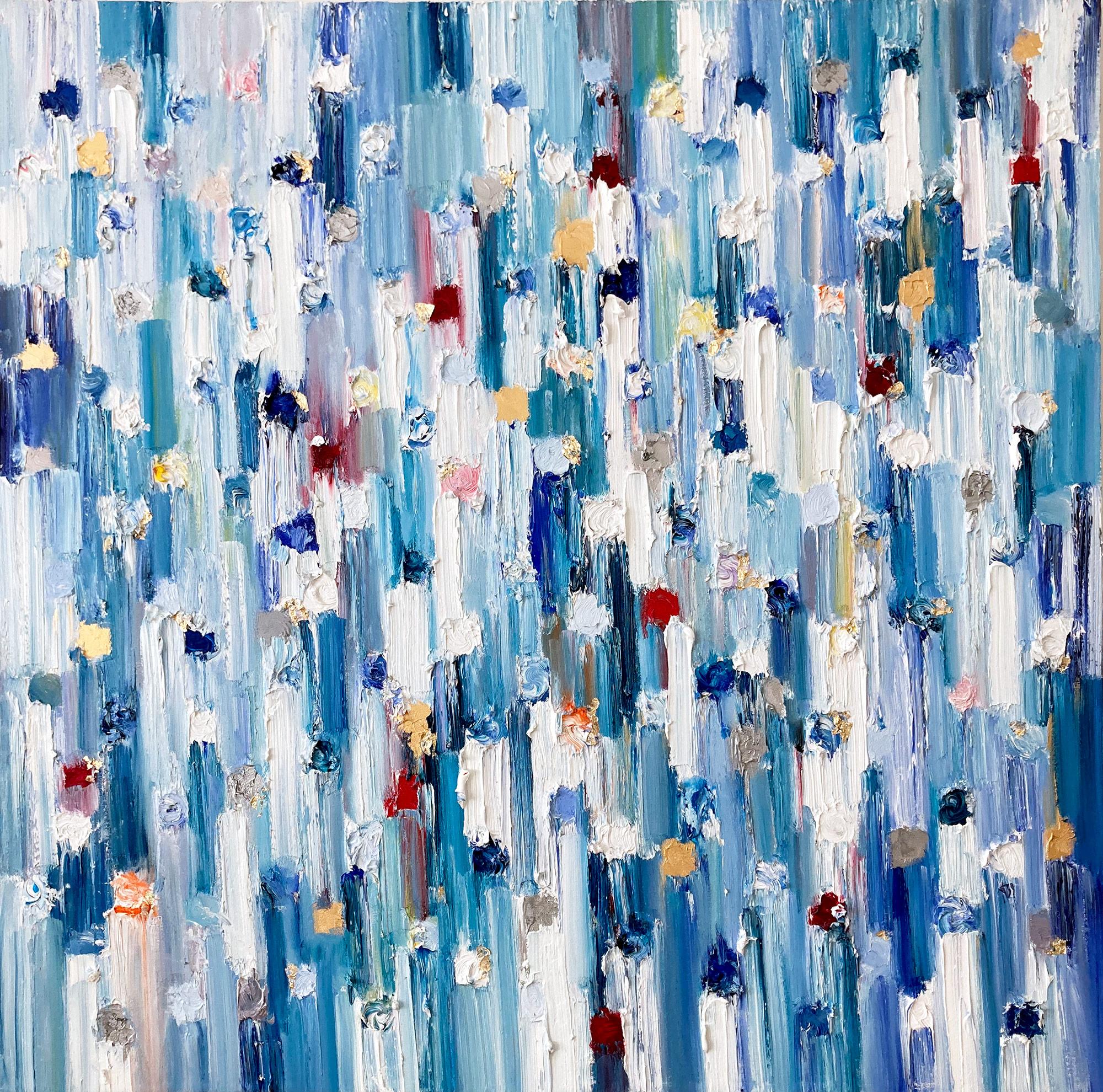 "Dripping Dots - St. Tropez" Contemporary Abstract Oil & Gold Leaf Painting