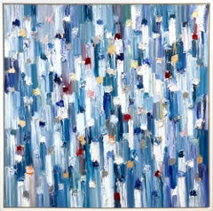 "Dripping Dots - St. Tropez" Contemporary Oil and Gold Leaf Painting Framed