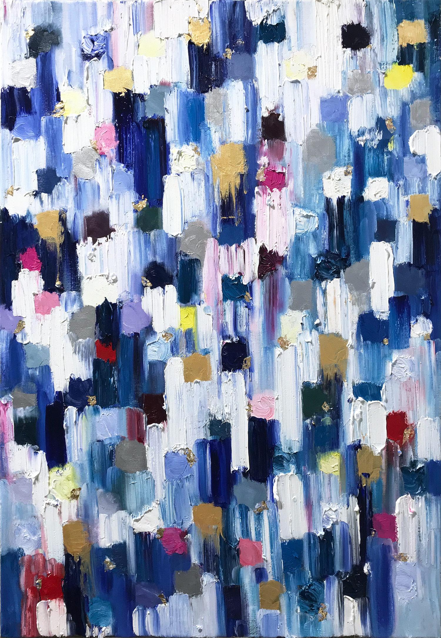 Cindy Shaoul "Dripping Dots Monaco Nights" Colorful Blue Abstract