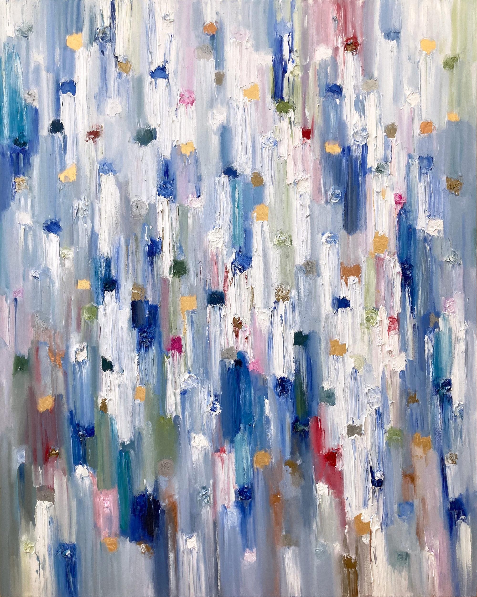 Cindy Shaoul Abstract Painting - "Dripping Dots - Summer in Ibiza" Colorful Abstract Oil Painting on Canvas