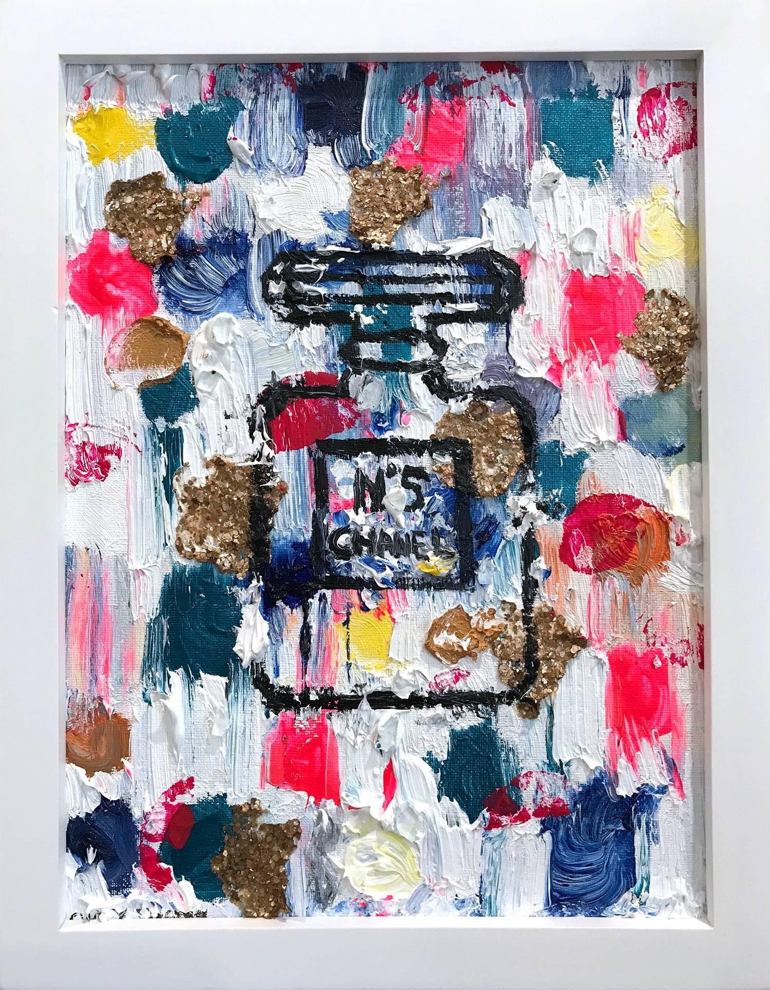 Cindy Shaoul Still-Life Painting - Dripping Dots, Summer in N°5 Chanel