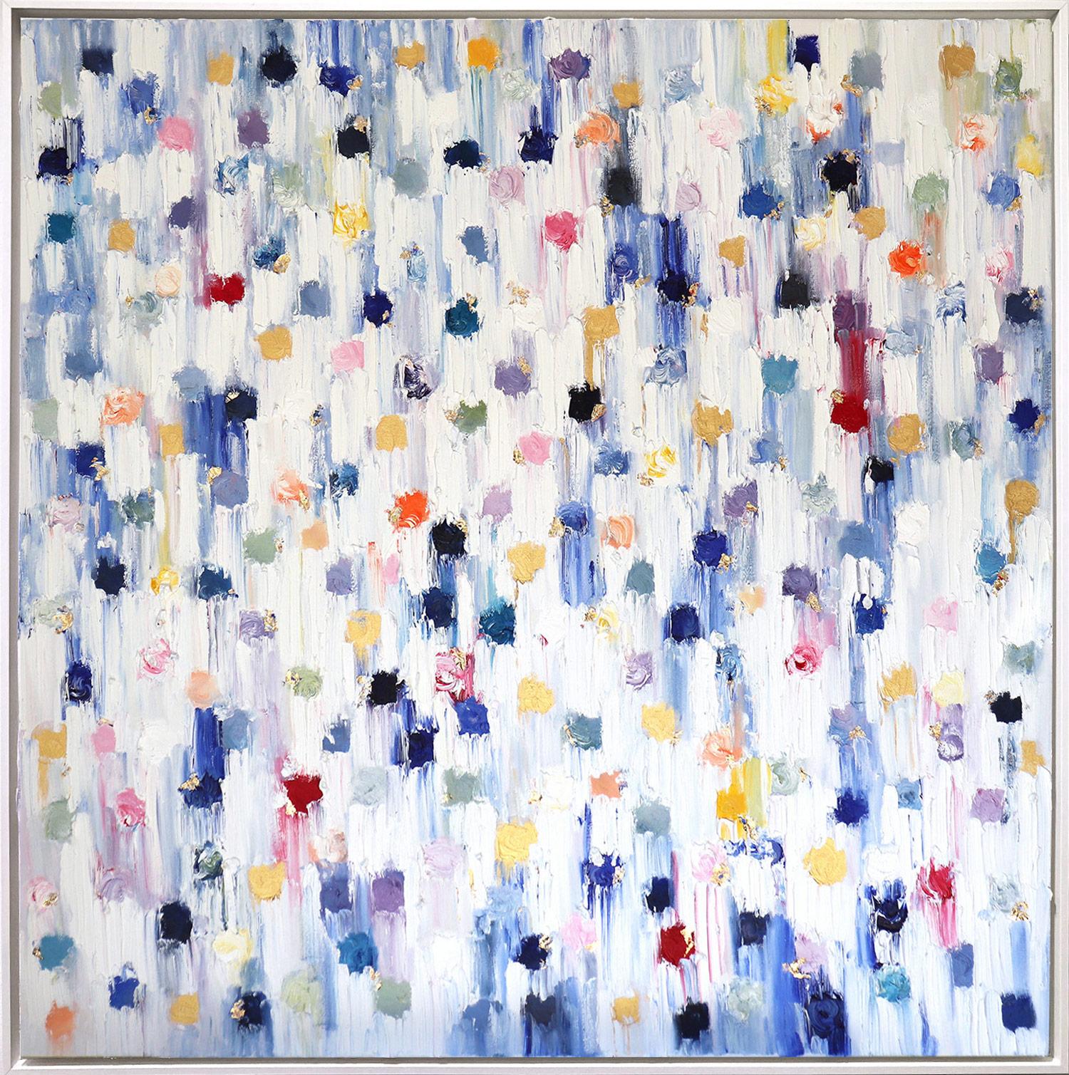 Cindy Shaoul "Dripping Dots Cannes" Colorful Contemporary Abstract Oil Painting on Canvas at
