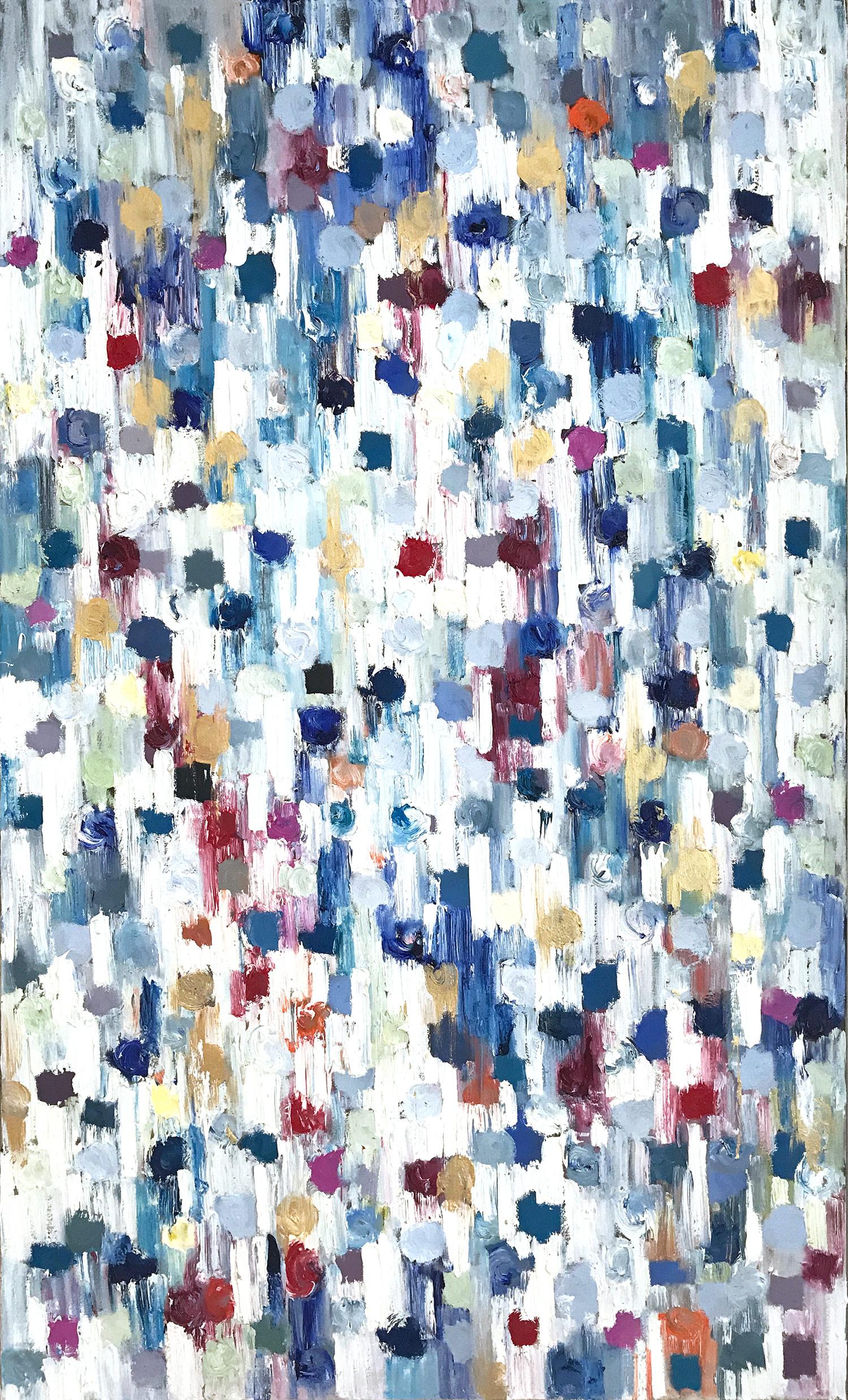 Dripping Dots - The Citadel, Colorful, Abstract, Oil Painting - Gray Abstract Painting by Cindy Shaoul