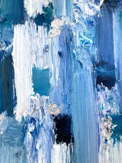 "Dripping Dots - The Maldives" Blue & Silver Contemporary Oil Painting on Canvas