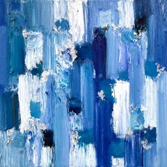 "Dripping Dots - The Maldives" Blue & Silver Contemporary Oil Painting on Canvas