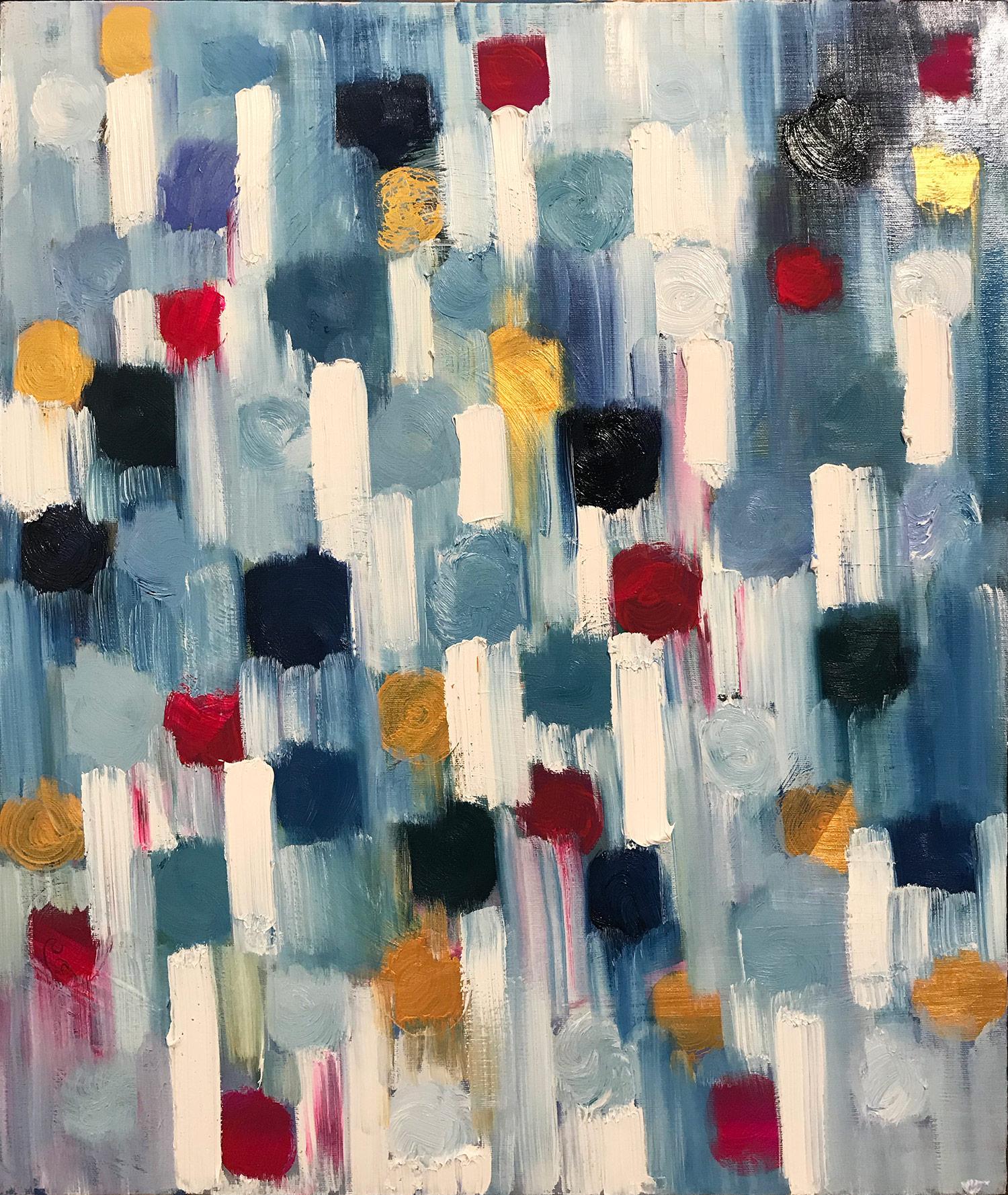 Cindy Shaoul Abstract Painting - "Dripping Dots - Tokyo" Colorful Abstract Oil Painting on Canvas