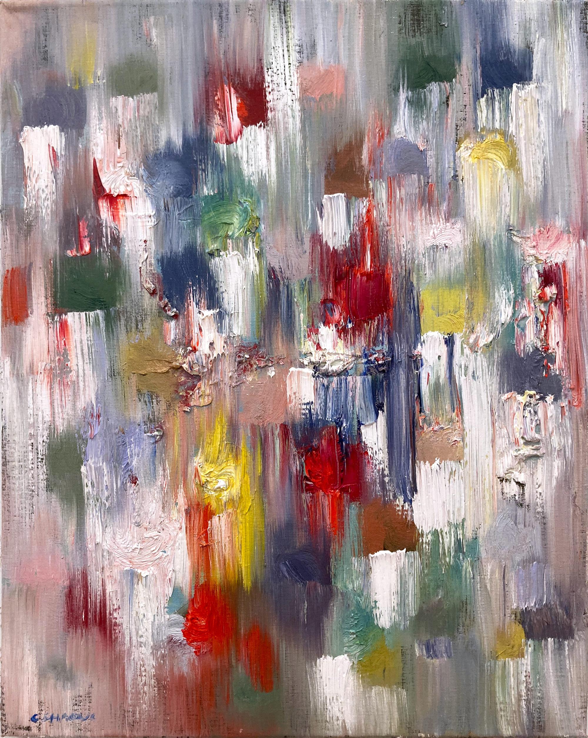 "Dripping Dots - Tokyo Lights" Buntes und lebendiges abstraktes Ölgemälde auf Leinwand