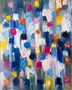 "Dripping Dots - Tokyo" Multicolor Contemporary Colorful Oil Painting Canvas