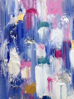 "Dripping Dots - West Palm Beach" Multicolor & Gold Abstract Oil Painting Paper