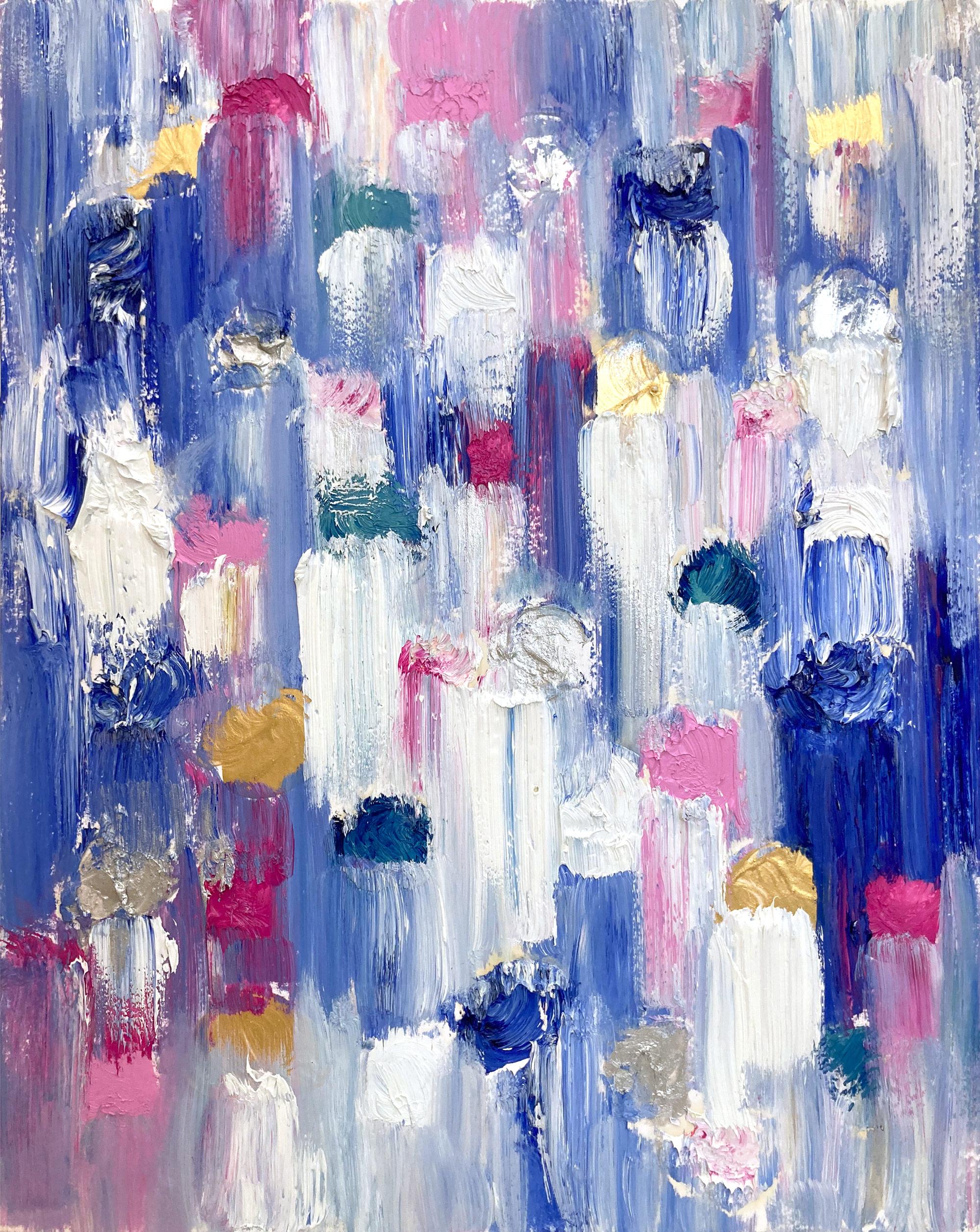 "Dripping Dots - West Palm Beach" Multicolor & Gold Abstrakte Ölgemälde Papier