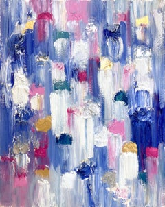 "Dripping Dots - West Palm Beach" Multicolor & Gold Abstrakte Ölgemälde Papier