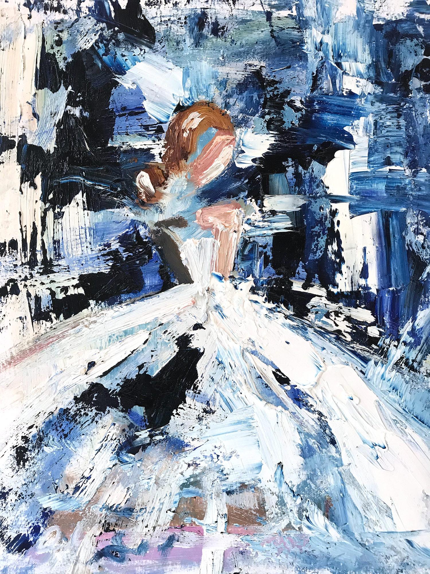 Cindy Shaoul Abstract Painting - "Ella" Figure with Gown French Haute Couture Oil Painting on Paper