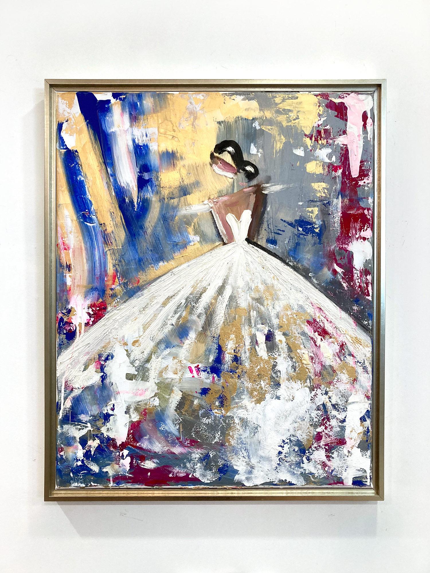 Peinture à l'huile sur toile - Figure abstraite avec robe de haute couture française en vente 10