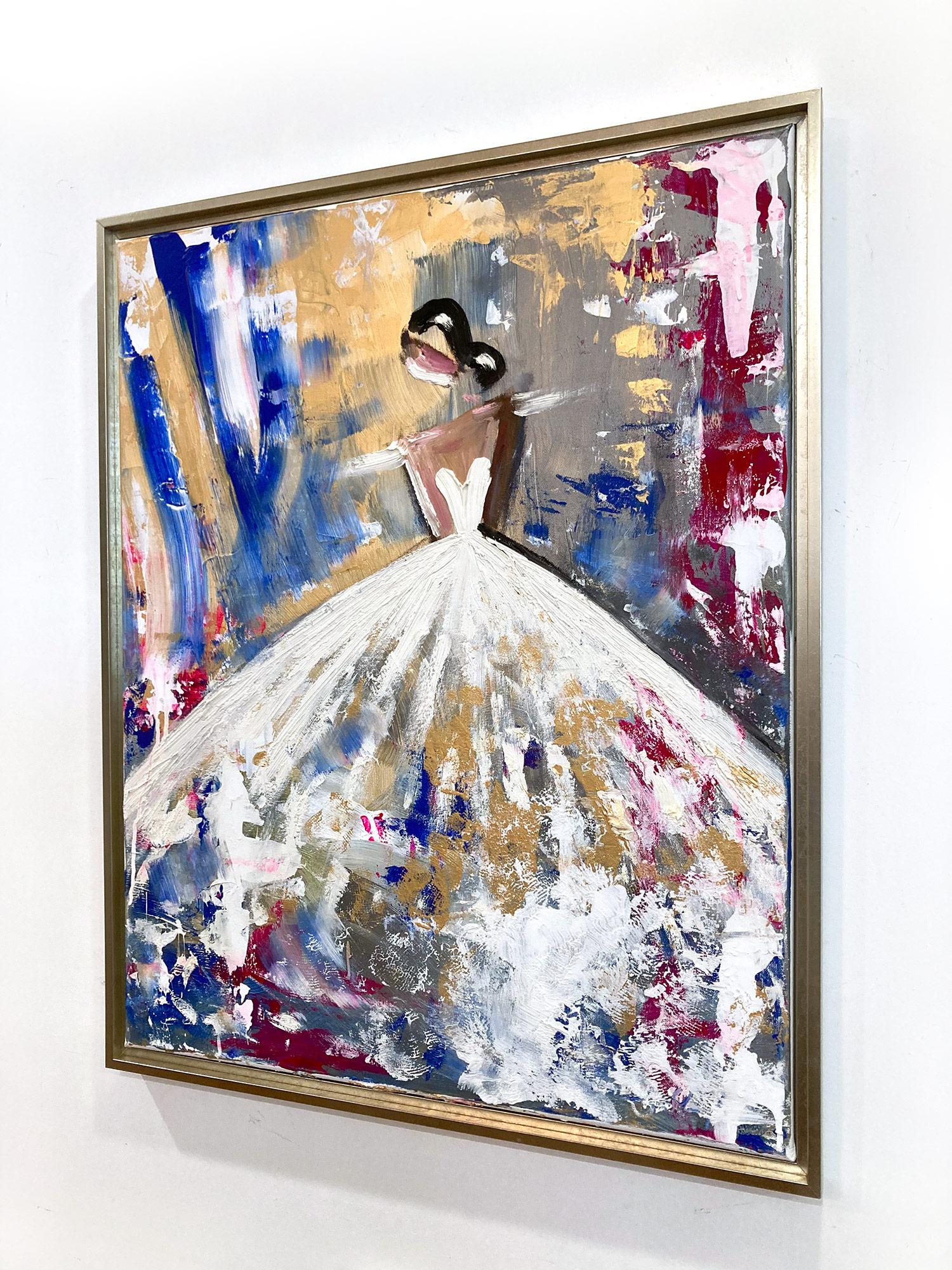 Peinture à l'huile sur toile - Figure abstraite avec robe de haute couture française en vente 11