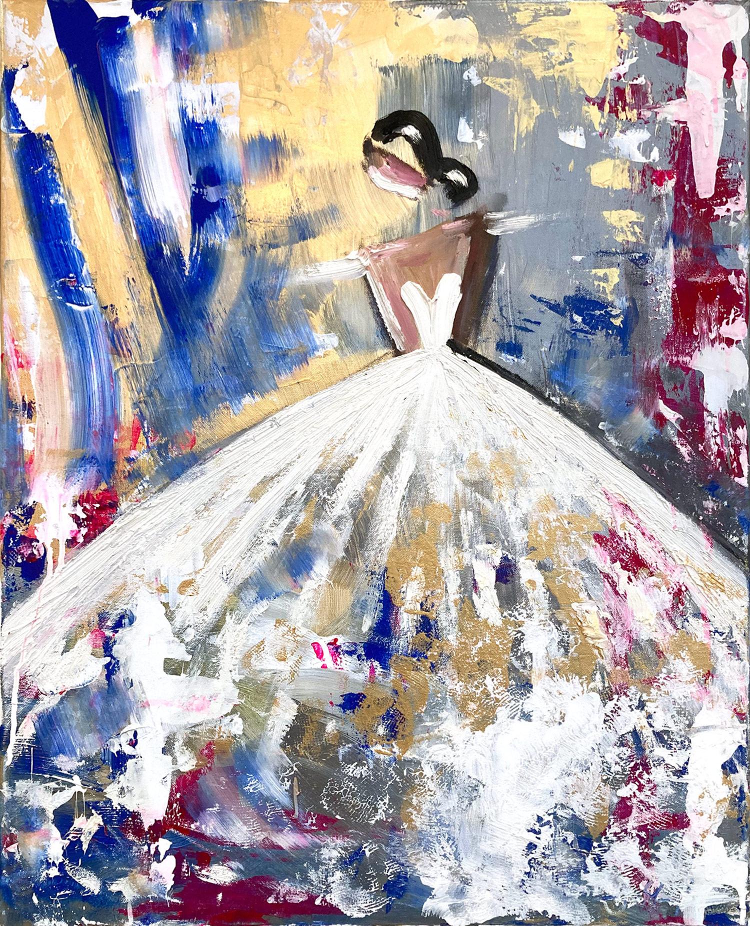 Peinture à l'huile sur toile - Figure abstraite avec robe de haute couture française - Painting de Cindy Shaoul