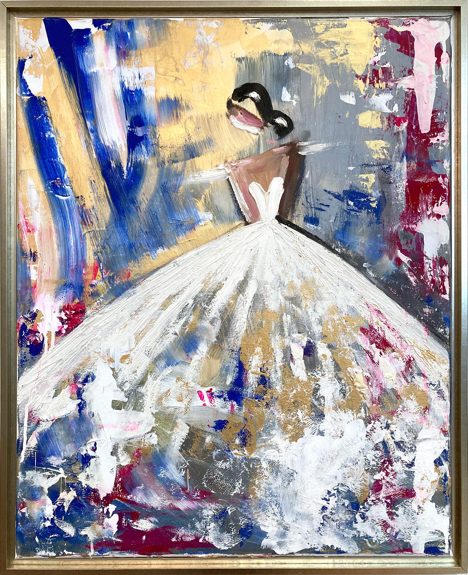 Abstract Painting Cindy Shaoul - Peinture à l'huile sur toile - Figure abstraite avec robe de haute couture française