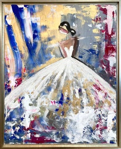 Peinture à l'huile sur toile - Figure abstraite avec robe de haute couture française
