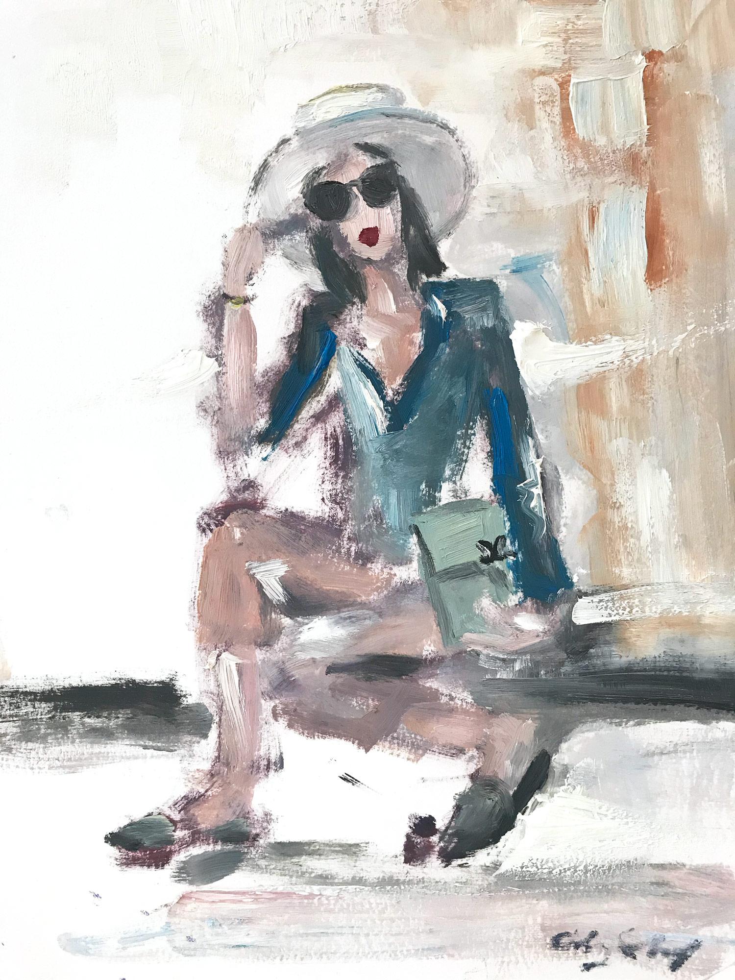 "Emily in Coco" Figure wearing Chanel by in LA Oil Painting on Paper