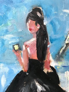 "Emily in Paris" Figure wearing Chanel by Eiffel Tower Oil Painting on Paper