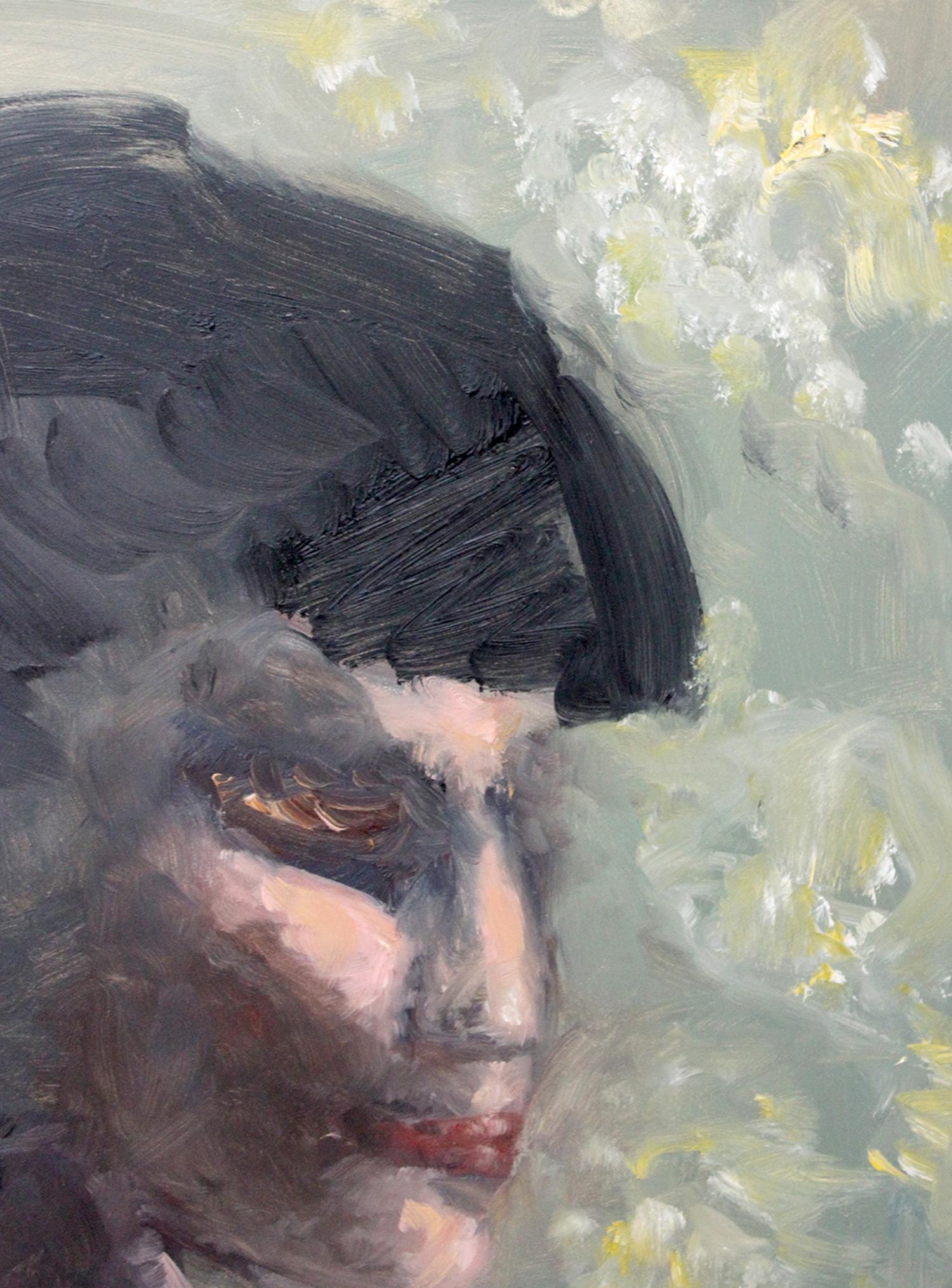Raffigurazione di una giovane donna che indossa lunghe perle. L'aria romantica si respira in questo brano con un'atmosfera sognante e colori lussureggianti. Ha i capelli neri scuri, porta le labbra scure e si percepisce un'emozione seducente. Questo