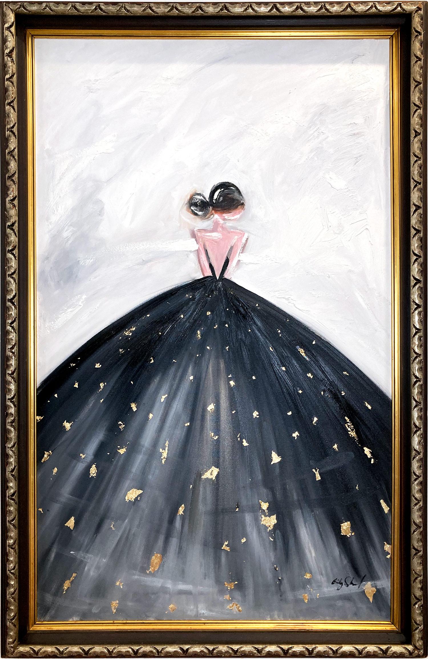 Cindy Shaoul Abstract Painting - "Enchanted Evening" Figure in Chanel Gown French Haute Couture Oil Painting