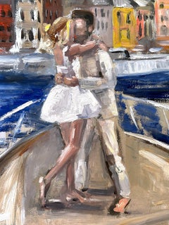"Engaged in Portofino" Leonie Hanne in Haute Couture on a Yacht Oil Painting