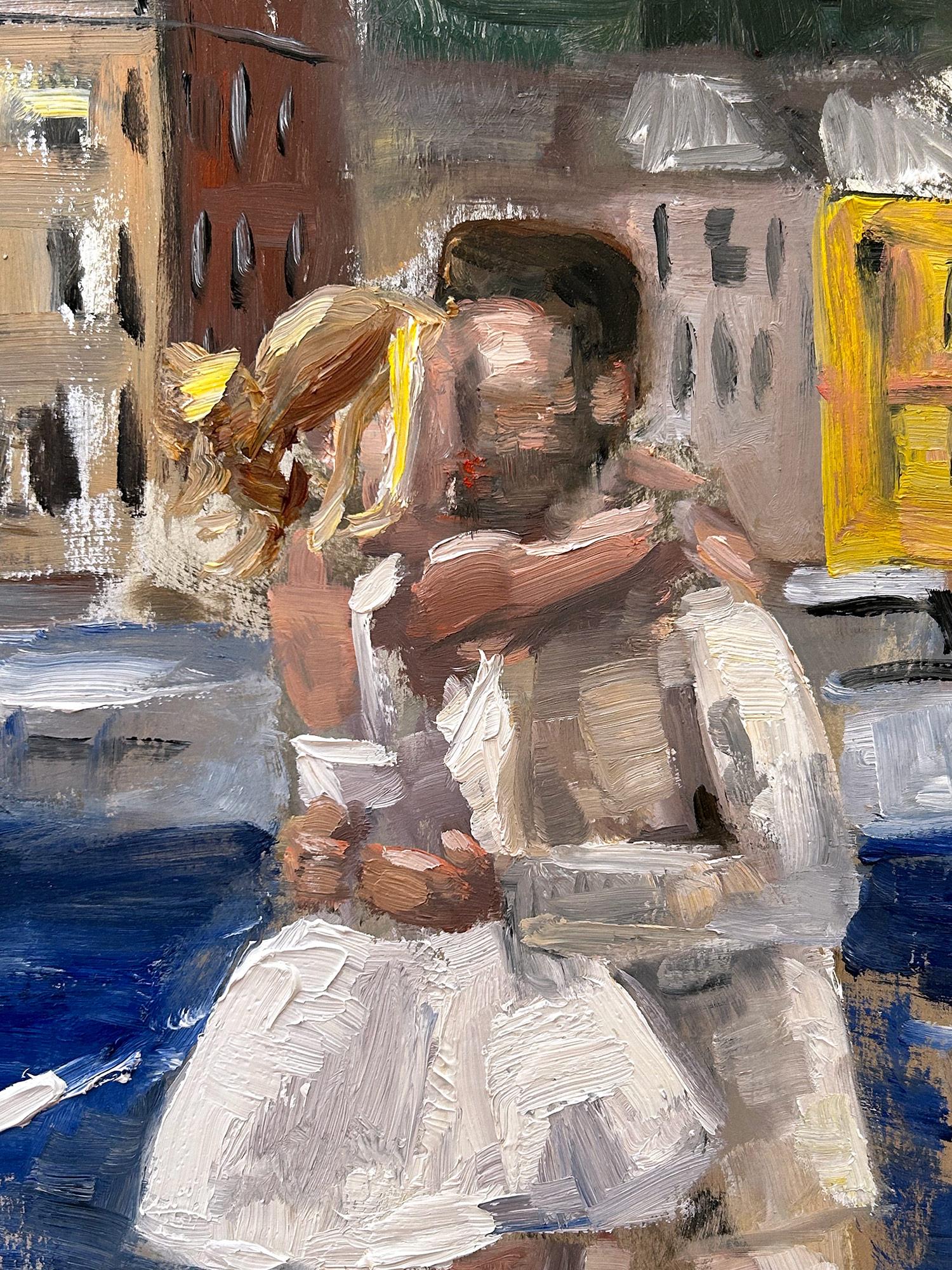A lively, impressionistic depiction of celebrated influencer Leonie Hanne and fiancé on a yacht in Portofino. We are whisked away in this cherished scene with the emotion and dynamic composition of this painting. Shaoul is known for painting motifs