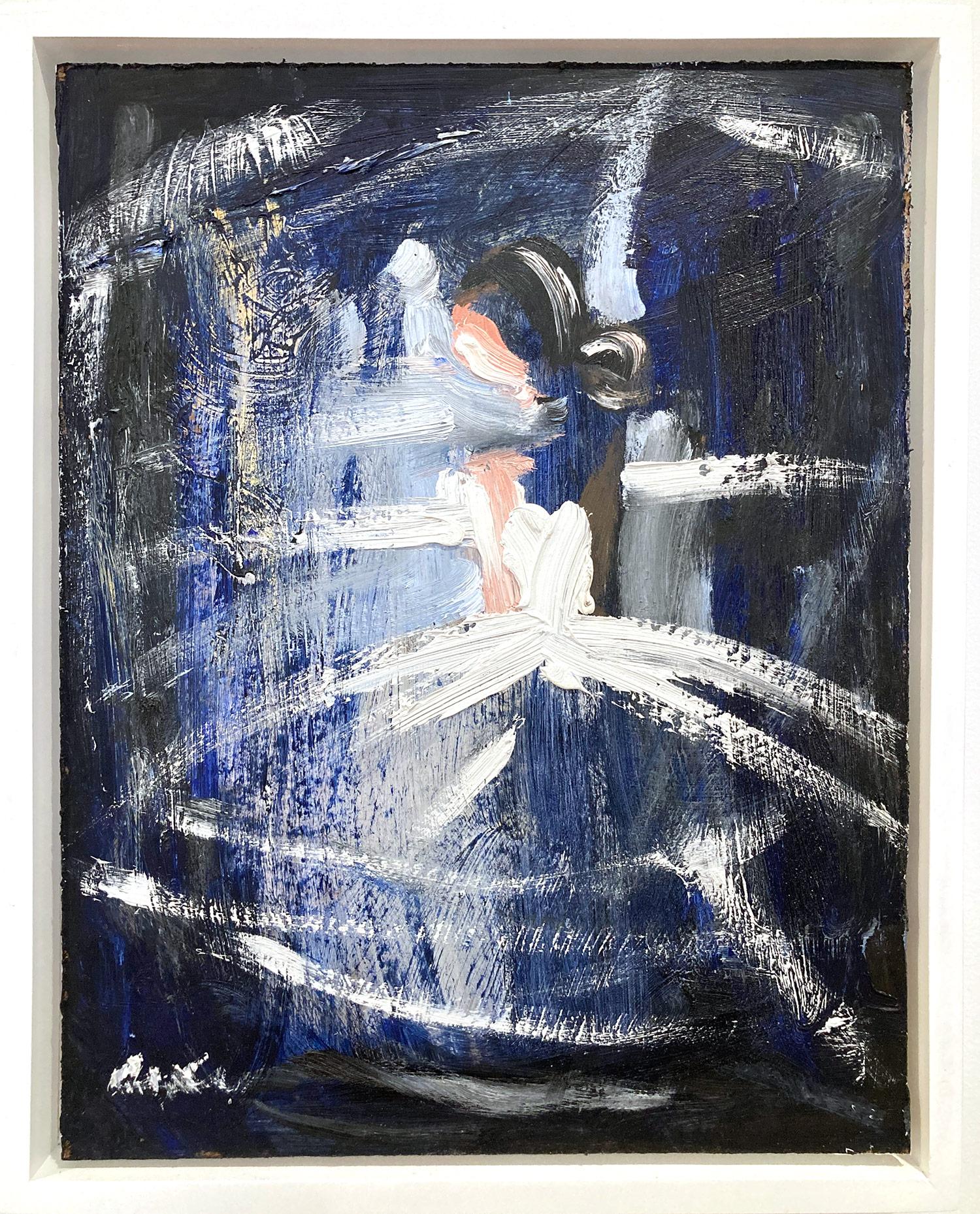 Abstract Painting Cindy Shaoul - Peinture à l'huile sur panneau "Midnight Bride" Figure avec robe Haute Couture française