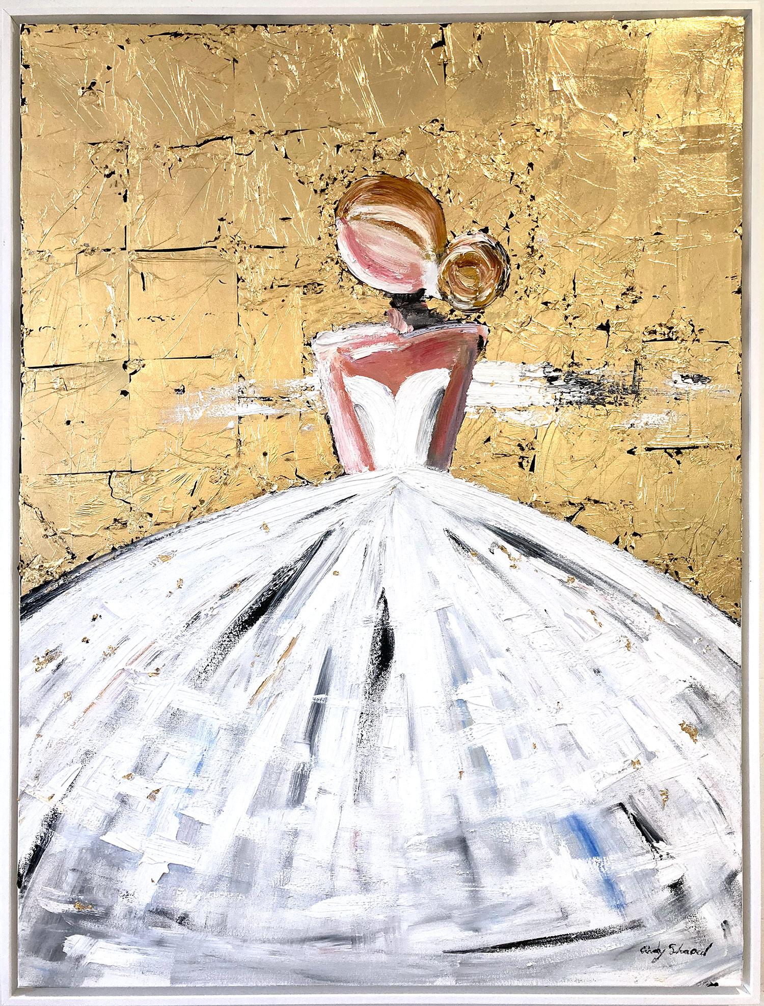 Cindy Shaoul Figurative Painting - "Evening in Paris" Figure in Chanel Gown French Haute Couture Painting on Canvas
