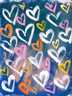 "Fly Next To You" Pittura astratta su carta con cuori pop art colorati