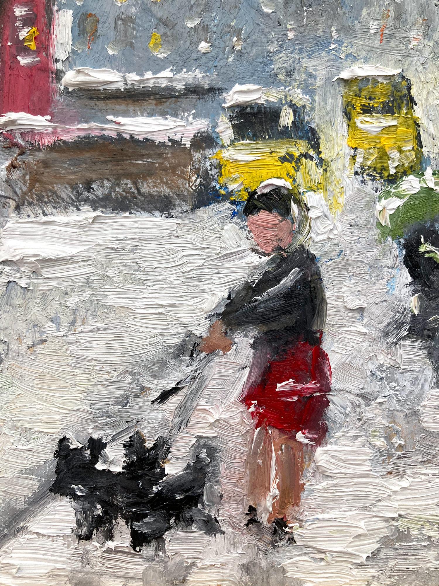 Impressionistisches Ölgemälde „For a Walk w Yorkies in NY“ im Stil von Guy Wiggins (Amerikanischer Impressionismus), Painting, von Cindy Shaoul