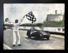 Used "Ford Vs. Ferrari" Car-racing Scene Oil Painting on Canvas Board with Frame