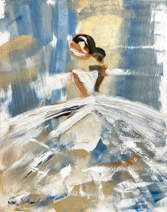 "Per sempre in Dior" Figura con abito di alta moda francese Pittura a olio su carta