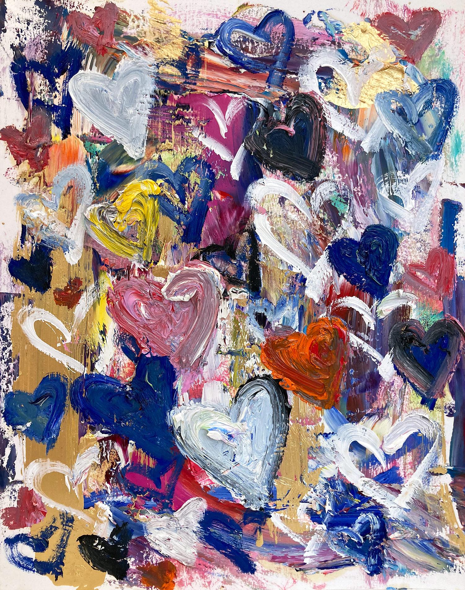 "Found Love in Portofino" Colorful Pop Art Hearts Abstract Oil Painting on Paper