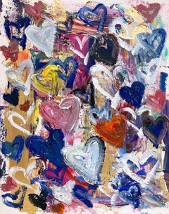 "Encontré el amor en Portofino" Pintura abstracta sobre papel con corazones de colores Pop Art